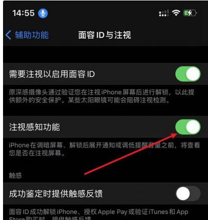 达尔罕茂明安联合苹果14维修网点分享iPhone14注视感知功能有什么用 